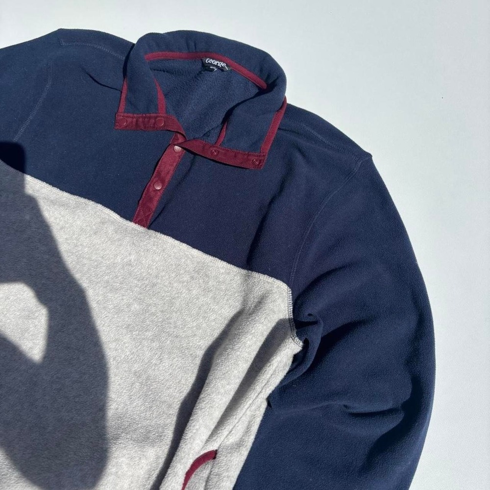 George navy blue and gray color-blocked fleece jumper with burgundy trim - M - Picture 2 of 6